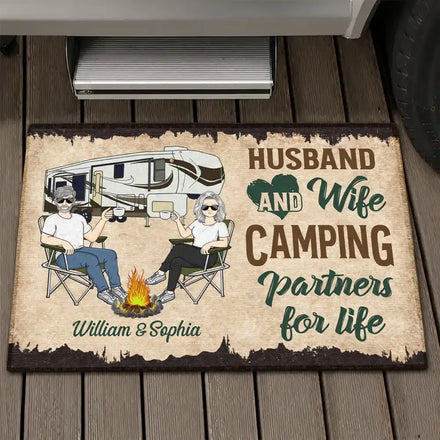 Camping Partners For Life Husband Wife Camping Couple - Personalized Custom Doormat