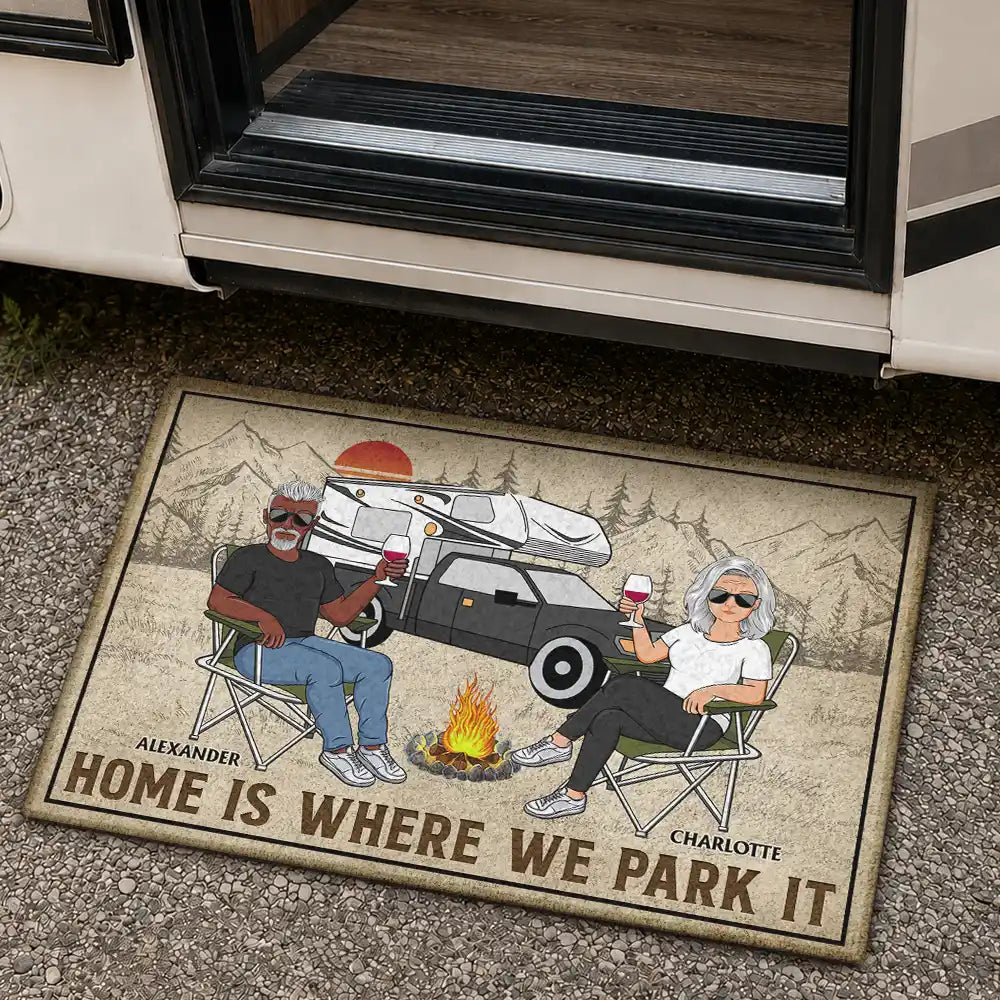 Home Is Where We Park It - Family Gifts For Couples, Husband, Wife, Camping Lovers - Personalized Doormat