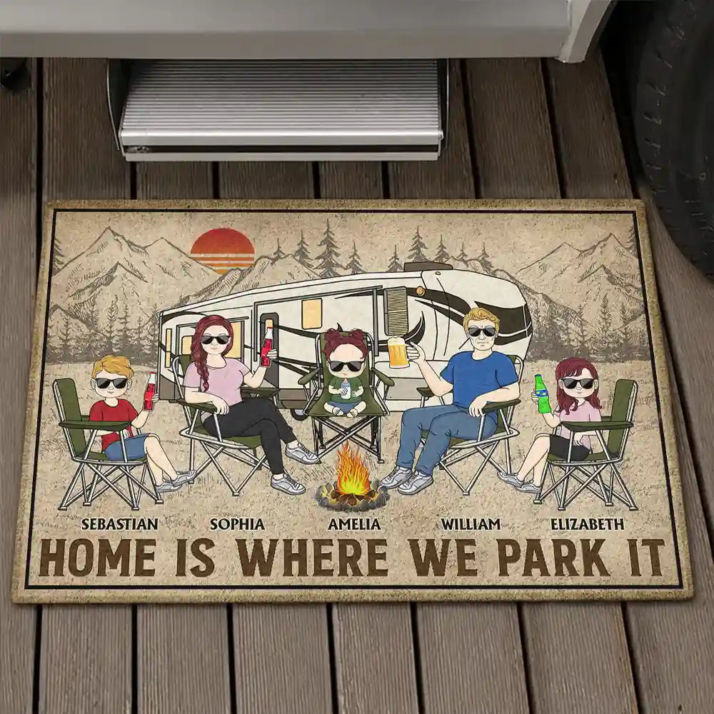 Home Is Where We Park It - Family Gifts For Couples, Husband, Wife, Camping Lovers - Personalized Doormat