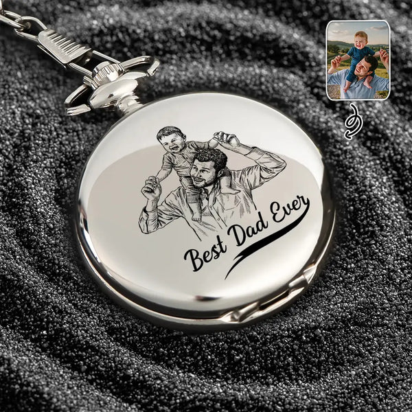Custom Photo Pencil Drawing Best Dad Grandpa Ever - Personalized Pocket Watch