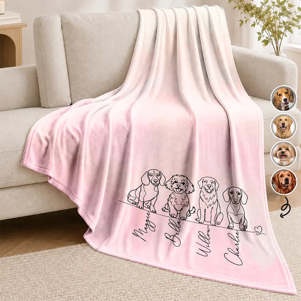Art Design,Sentimental,Family,Photo - Continuous Line Art - Custom Photo Line Art Family Couple Pet Portrait - Personalized Fleece Blanket, Sherpa Blanket