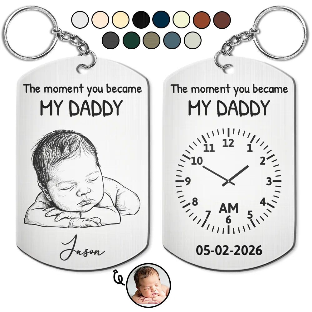 Gift For Son,Mom - Sons,Dad - Sons,Happy - Custom Photo Pencil Sketch The Moment You Became My Dad - Personalized Aluminum Keychain