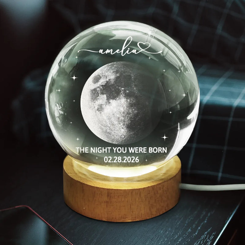 New Mom, New baby, New Dad, Happy - Moon Phase The Night You Were Born - Personalized Crystal Globe Lamp 