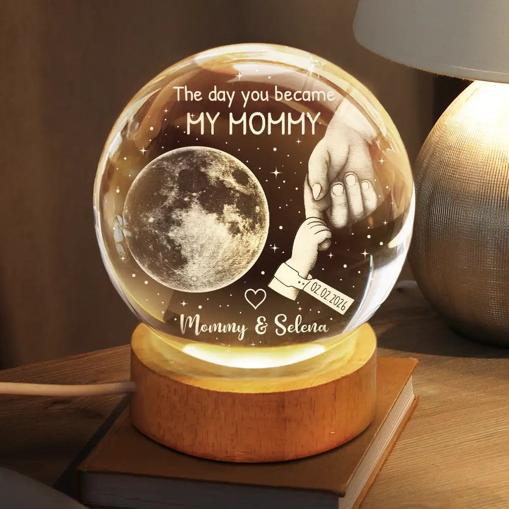 Gift For Father,New Dad,New Mom,New baby,Happy - Moon Phase Our First Father's Day The Day You Became My Dad Mom - Personalized Crystal Globe Lamp