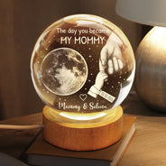 Gift For Father,New Dad,New Mom,New baby,Happy - Moon Phase Our First Father's Day The Day You Became My Dad Mom - Personalized Crystal Globe Lamp