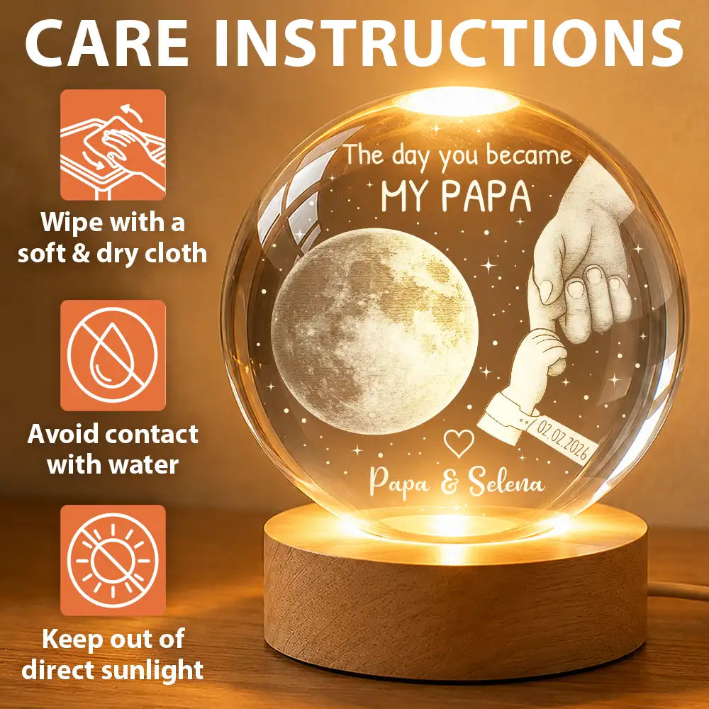 Gift For Father,New Dad,New Mom,New baby,Happy - Moon Phase Our First Father's Day The Day You Became My Dad Mom - Personalized Crystal Globe Lamp