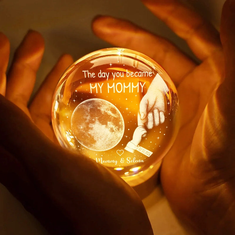Gift For Father,New Dad,New Mom,New baby,Happy - Moon Phase Our First Father's Day The Day You Became My Dad Mom - Personalized Crystal Globe Lamp