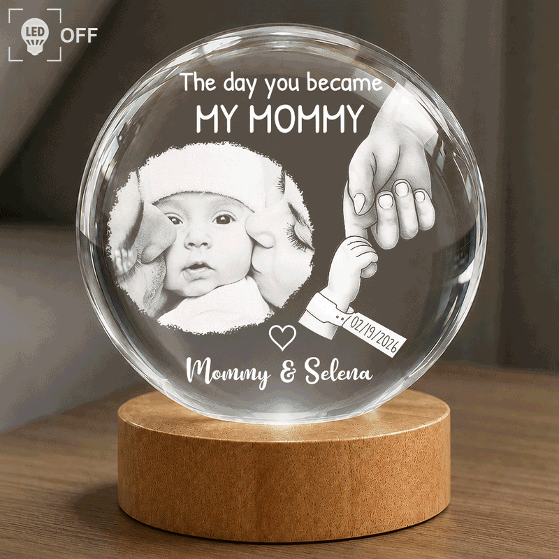 New Dad,New Mom,New baby,Gift For Father,Gift For Mother,Happy,Photo - Custom Photo The Day You Became My Mom Dad Holding Hands - Personalized Crystal Globe Lamp