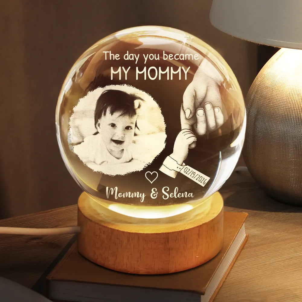 New Dad,New Mom,New baby,Gift For Father,Gift For Mother,Happy,Photo - Custom Photo The Day You Became My Mom Dad Holding Hands - Personalized Crystal Globe Lamp