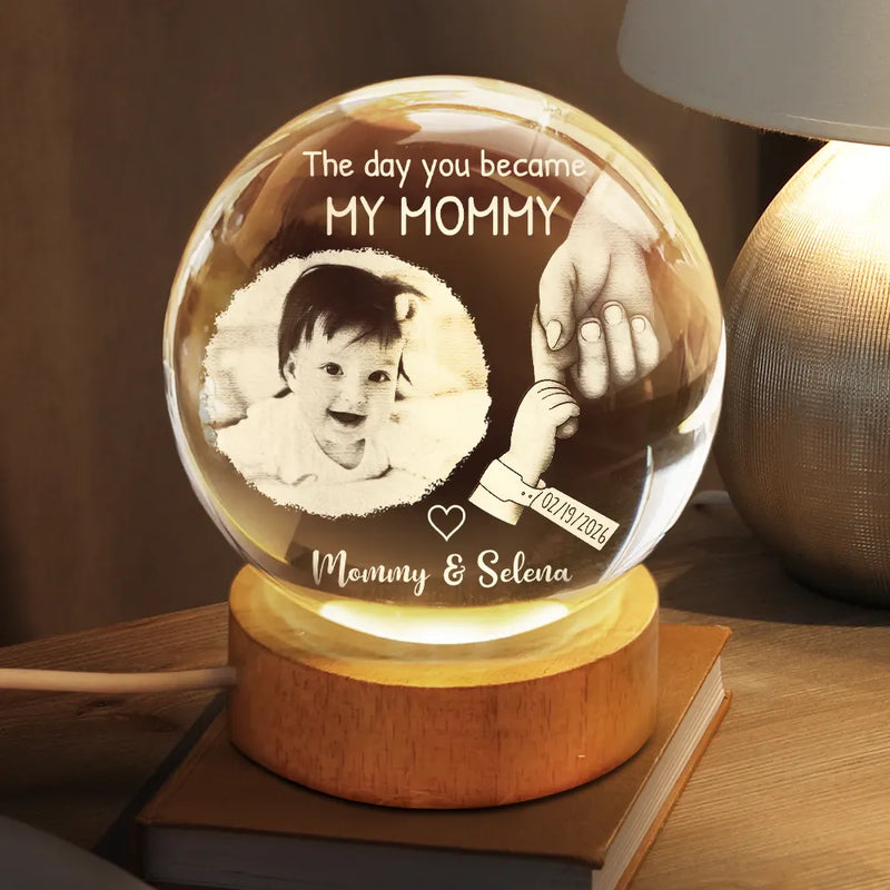 New Dad,New Mom,New baby,Gift For Father,Gift For Mother,Happy,Photo - Custom Photo The Day You Became My Mom Dad Holding Hands - Personalized Crystal Globe Lamp