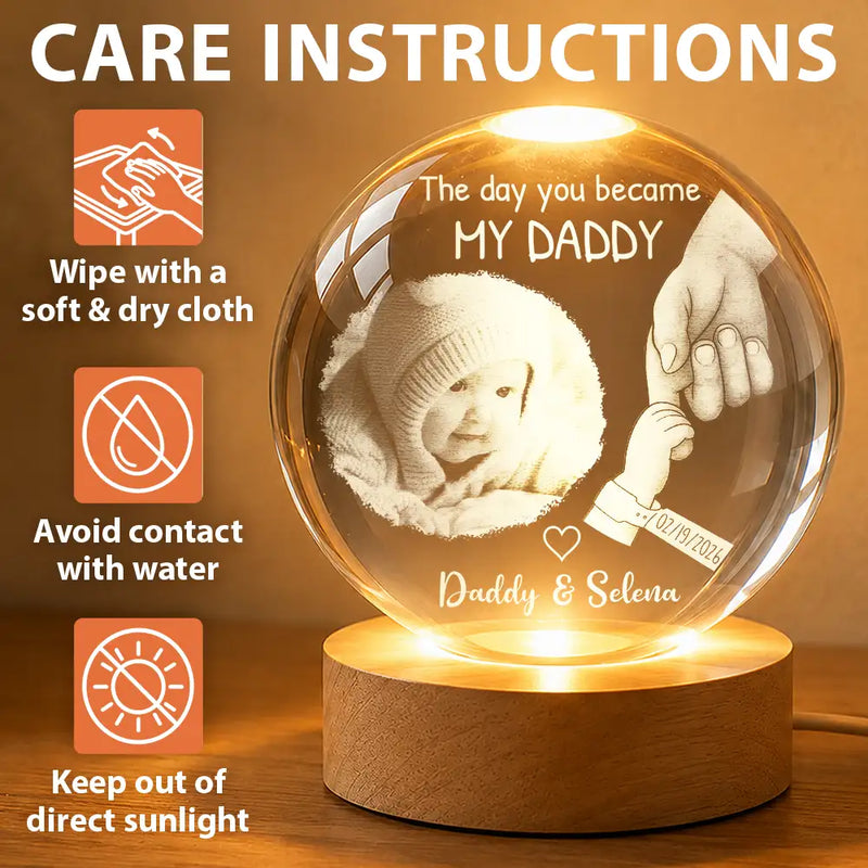 New Dad,New Mom,New baby,Gift For Father,Gift For Mother,Happy,Photo - Custom Photo The Day You Became My Mom Dad Holding Hands - Personalized Crystal Globe Lamp