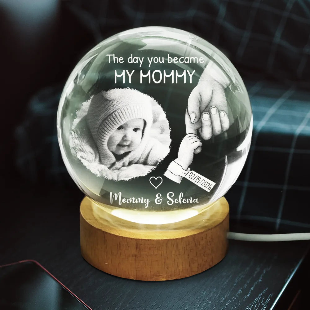 New Dad,New Mom,New baby,Gift For Father,Gift For Mother,Happy,Photo - Custom Photo The Day You Became My Mom Dad Holding Hands - Personalized Crystal Globe Lamp