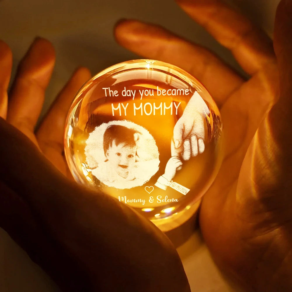 New Dad,New Mom,New baby,Gift For Father,Gift For Mother,Happy,Photo - Custom Photo The Day You Became My Mom Dad Holding Hands - Personalized Crystal Globe Lamp