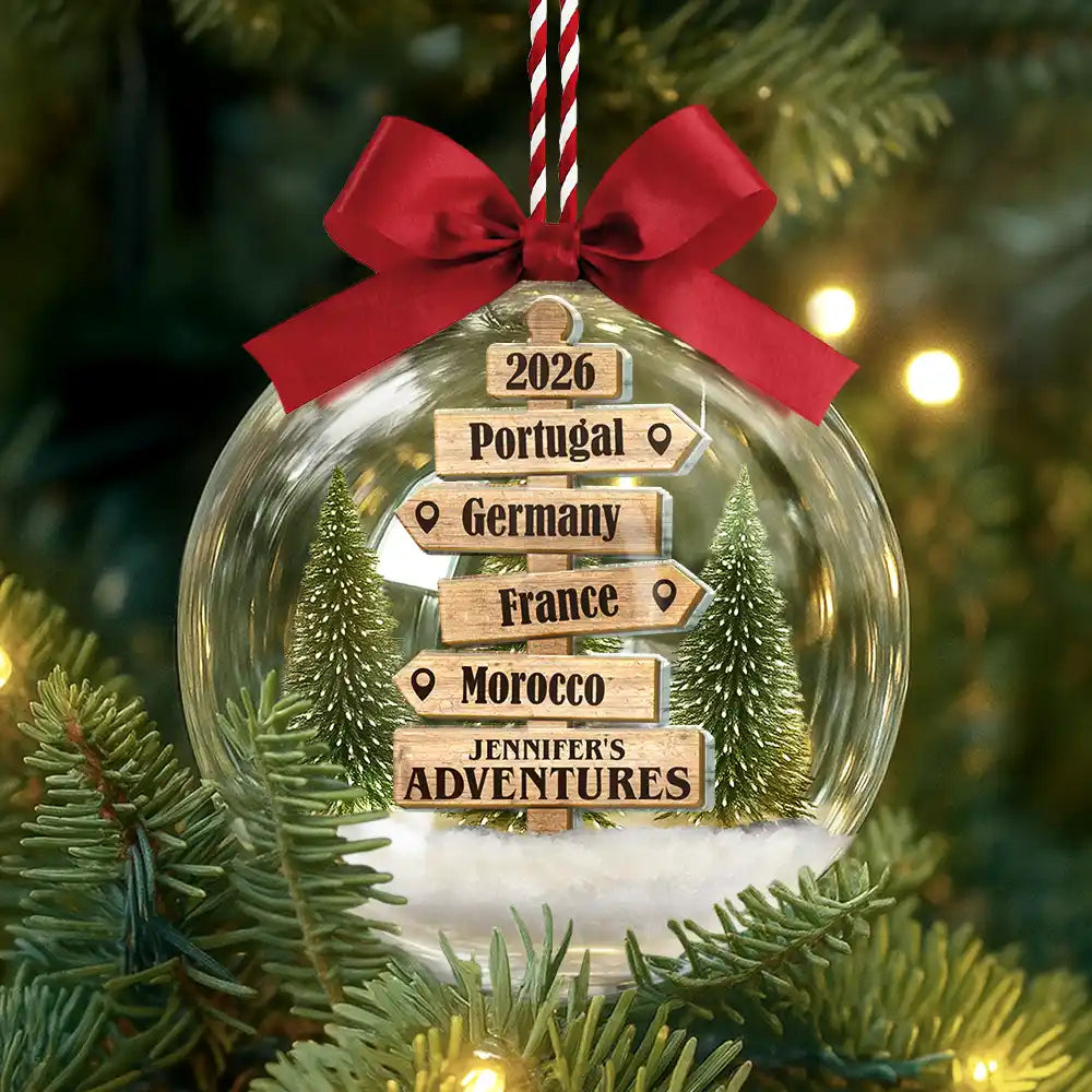 Christmas Ornament Travel Sign Post - Personalized 3D Acrylic Ball Ornament