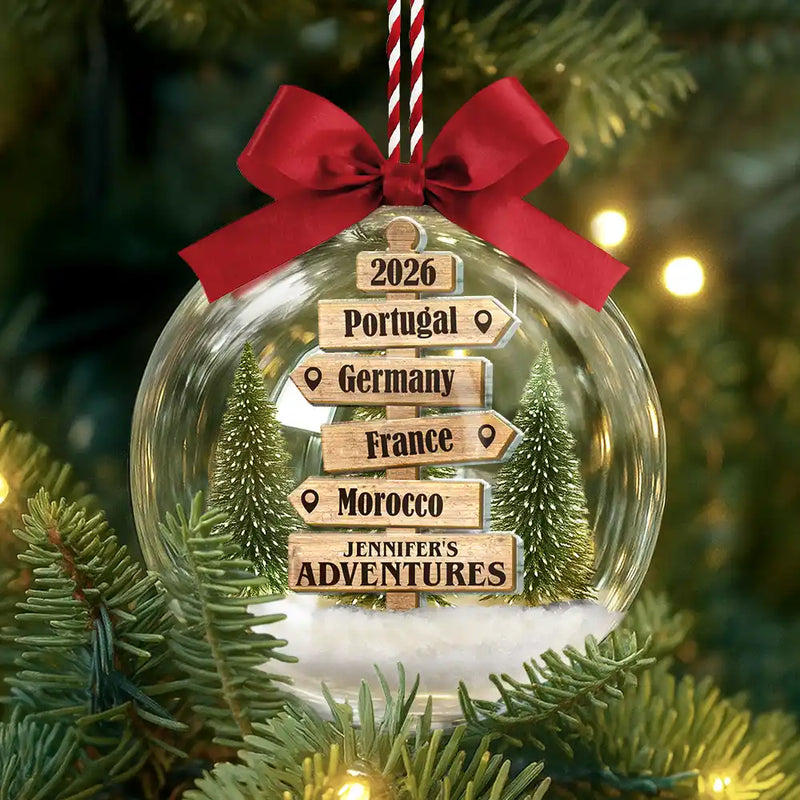 Christmas Ornament Travel Sign Post - Personalized 3D Acrylic Ball Ornament