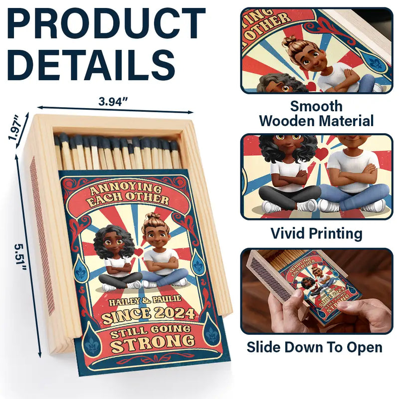 Gift For Couples,Old Couples,LGBT,Love - Annoying Each Other And Still Going Strong - Personalized Wooden Matchbox