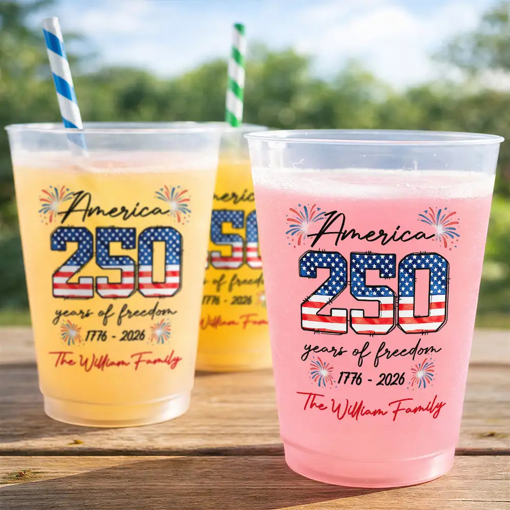 Independence Day,Family,America 250th,Proud - USA 250th Anniversary Family Celebrate - Personalized Frosted Cups