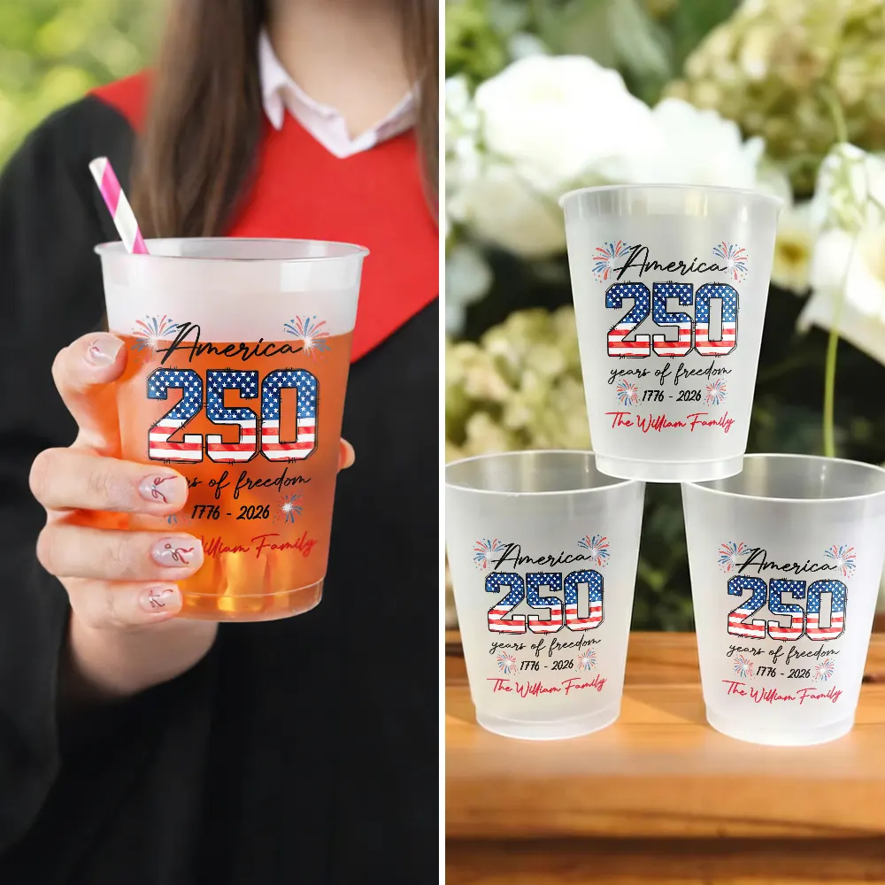 Independence Day,Family,America 250th,Proud - USA 250th Anniversary Family Celebrate - Personalized Frosted Cups
