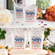 Independence Day,Family,America 250th,Proud - USA 250th Anniversary Family Celebrate - Personalized Frosted Cups