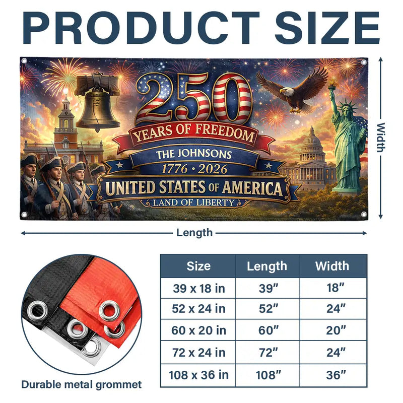 Family,Parents,Happy,America 250th - USA 250th Anniversary Land Of Liberty - Personalized Horizontal Banner