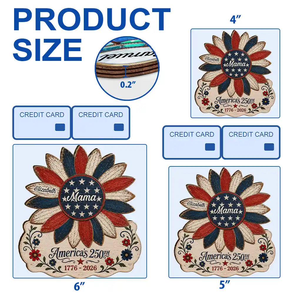 America 250th,Independence Day,Gift For Grandma,Top Market,Adorable,Custom Text - US Flag Grandma Sunflower 250th Anniversary - Personalized Custom Shaped Wood Sign
