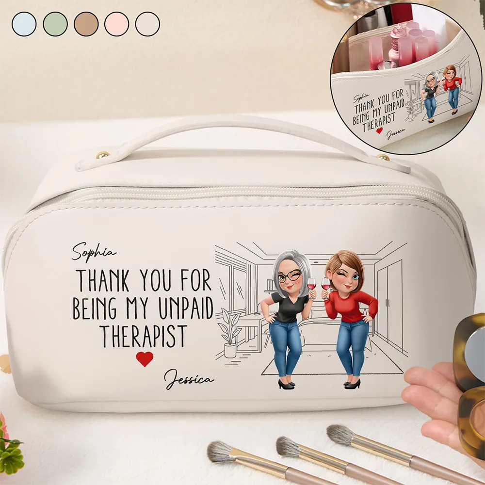 Unpaid Therapist - Personalized Leather Makeup Bag