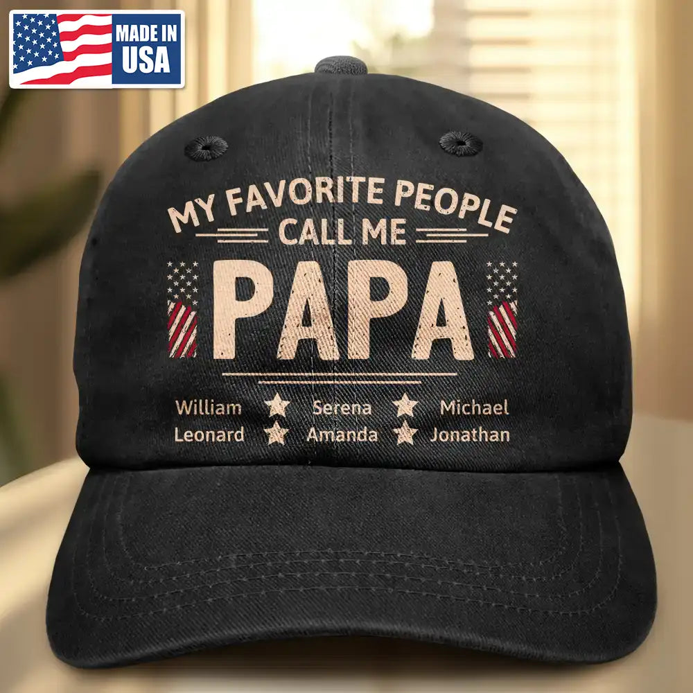 My Favorite People Call Me Dad Grandpa Stars & Stripes - Personalized Vintage Washed Denim Cap