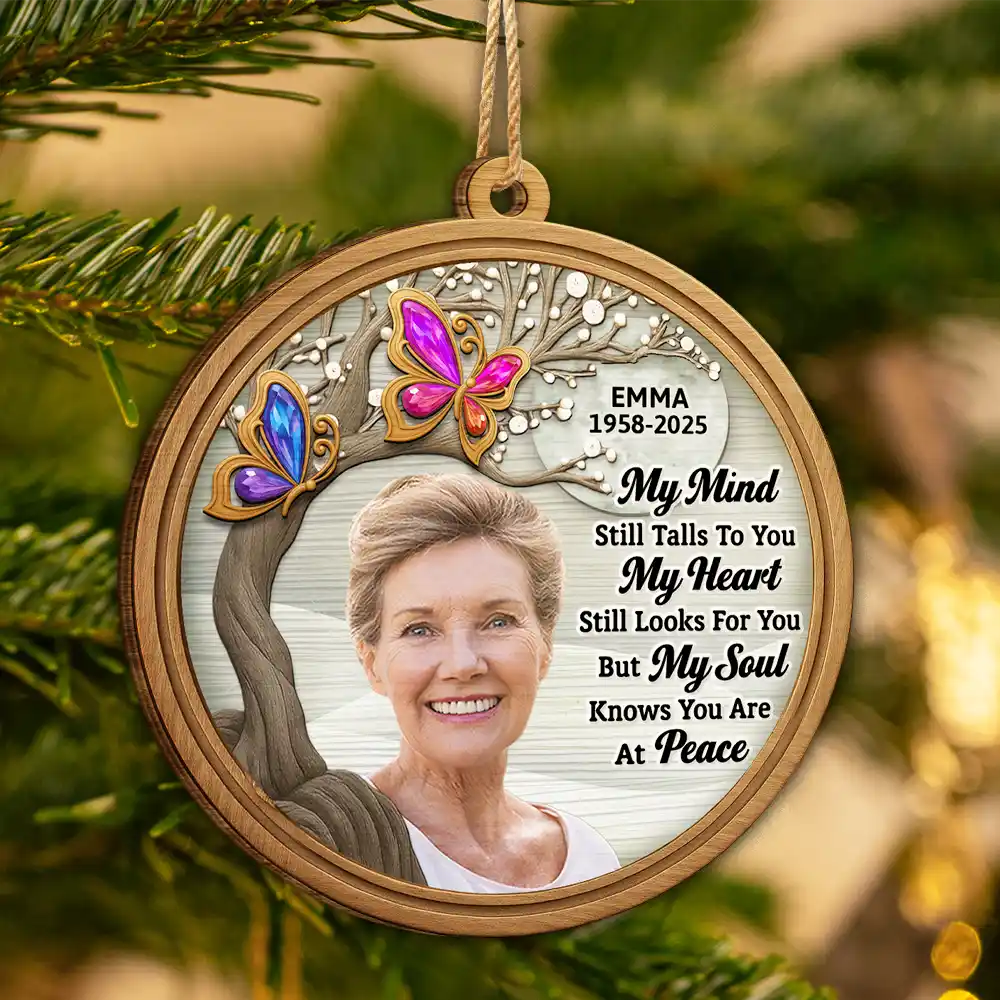 Family,Christmas,Memorial,Sad - Custom Photo My Mind Still Talks to You 3D Effect - Personalized Custom Shaped Wooden Ornament