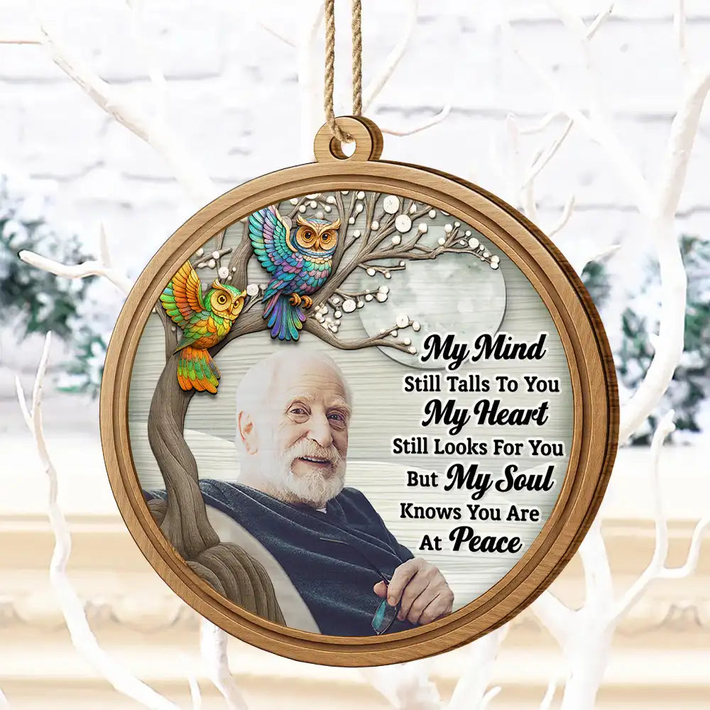 Family,Christmas,Memorial,Sad - Custom Photo My Mind Still Talks to You 3D Effect - Personalized Custom Shaped Wooden Ornament