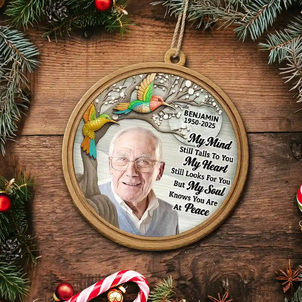 Family,Christmas,Memorial,Sad - Custom Photo My Mind Still Talks to You 3D Effect - Personalized Custom Shaped Wooden Ornament
