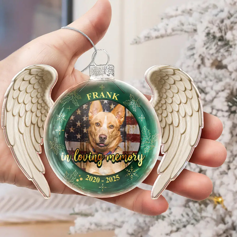 Memorial,Pet Lovers,Custom Photo,Sad,Christmas - Custom Photo Angel Wings Paw Pet Memorial Forever Loved - Personalized Custom Shaped Glass Ornament