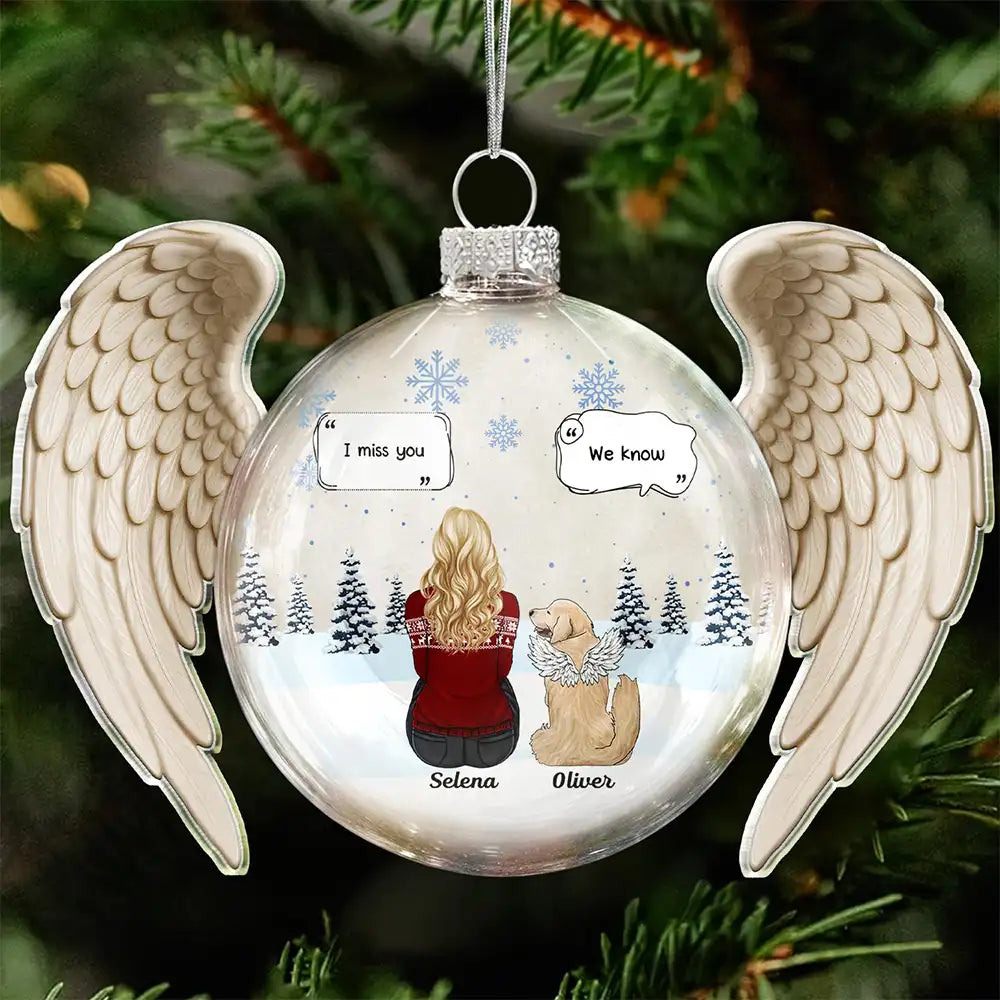 Angel Wings Heart Pet Memorial I Miss You - Personalized Custom Shaped Glass Ornament