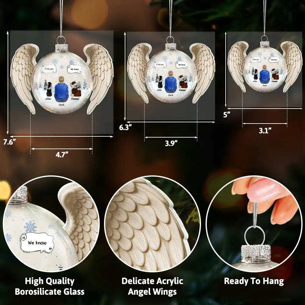 Memorial,Pet Lovers,Christmas,Sad - Angel Wings Heart Pet Memorial I Miss You - Personalized Custom Shaped Glass Ornament