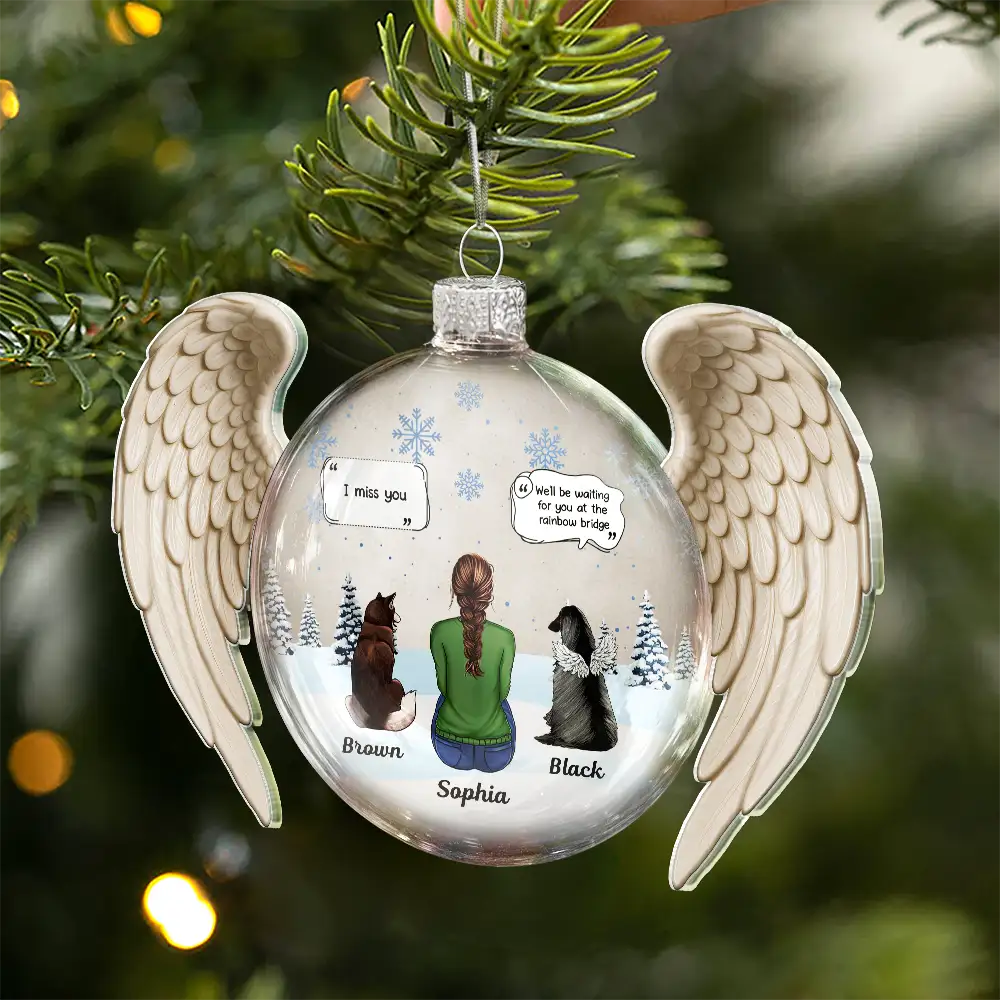 Memorial,Pet Lovers,Christmas,Sad - Angel Wings Heart Pet Memorial I Miss You - Personalized Custom Shaped Glass Ornament