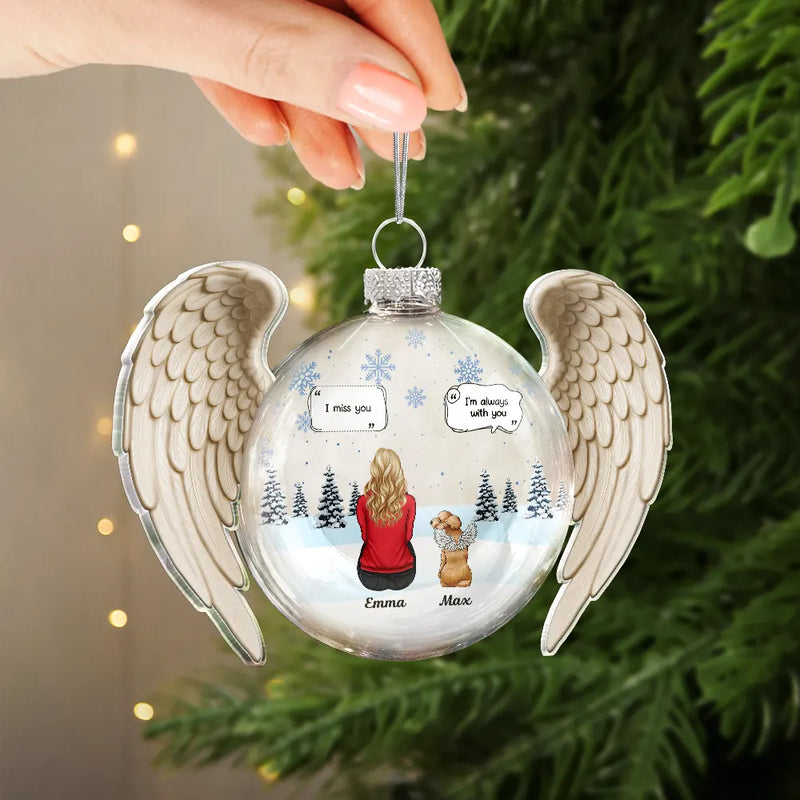 Memorial,Pet Lovers,Christmas,Sad - Angel Wings Heart Pet Memorial I Miss You - Personalized Custom Shaped Glass Ornament