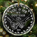 Gift For Couples,Gift For Husband,Gift For Wife,Gift For Boyfriend,Gift For Girlfriend,LGBT,Married ,Engaged,Love,Christmas - Couple Holding Hands We Got This - 3D Silver Effect Printed, Personalized Circle Glass Ornament