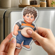 Custom Photo,Art Design,Family,Humorous,Photo - Belly Pose Cartoon Figure - Custom Photo Cartoon Funny Belly Character Family Members - Personalized Squishy Acrylic Fridge Magnet