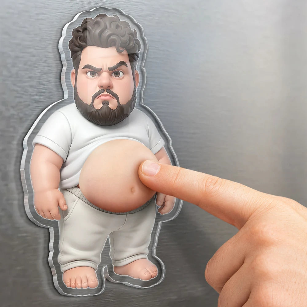 Custom Photo,Art Design,Family,Humorous,Photo - Belly Pose Cartoon Figure - Custom Photo Cartoon Funny Belly Character Family Members - Personalized Squishy Acrylic Fridge Magnet
