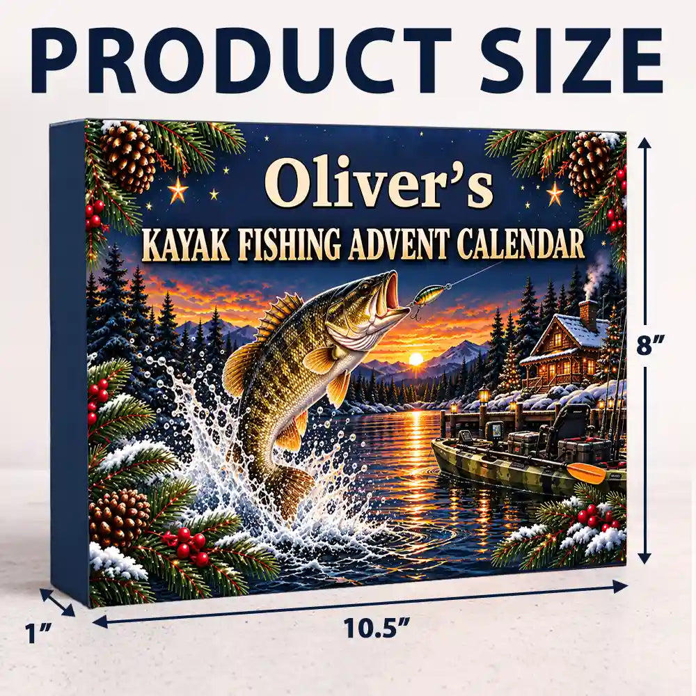 Christmas, Custom Text, Fishing, Happy - Fishing Gift For Husband And Son, Daughter - Personalized Custom Name Christmas Countdown Box Advent Calendar