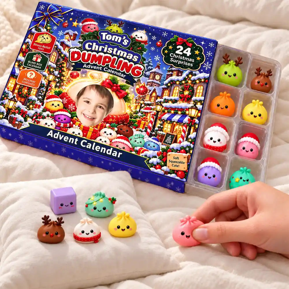 Adorable,Christmas,Custom Photo,Cut-Face Photo,Gift For Kids - Squishy 24 Days Of Dumpling Festive Gift For Kids - Personalized Custom Photo Christmas Countdown Advent Calendar