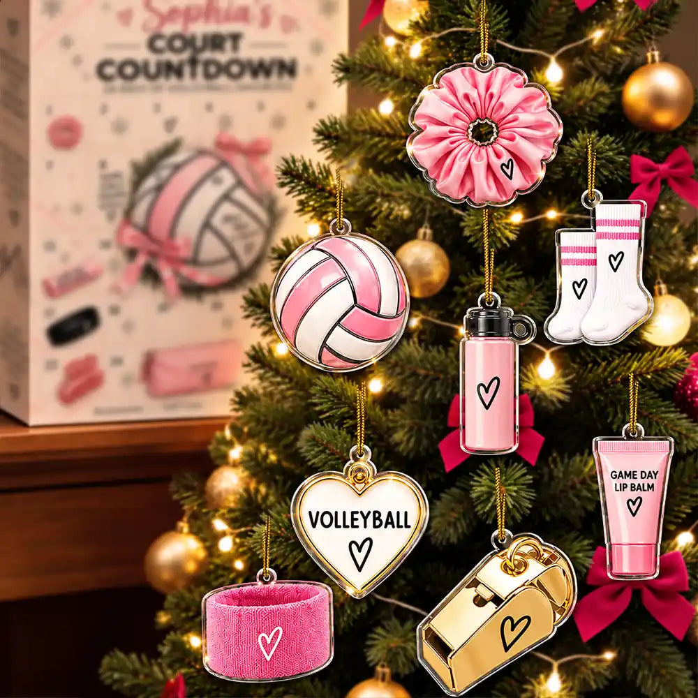 Adorable,Christmas,Custom Text,Gift For Kids - Custom Name Christmas 24 Days Of Volleyball Favorites - Personalized Court Countdown Advent Calendar