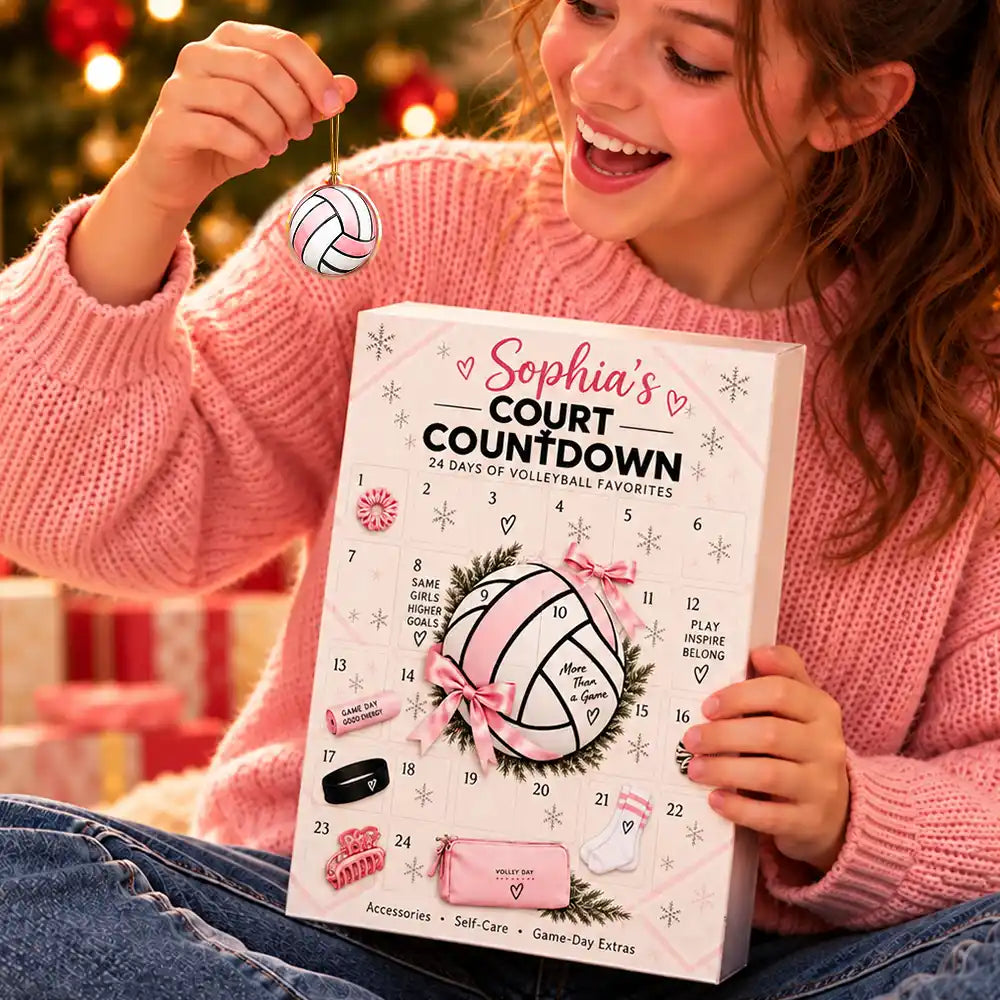 Adorable,Christmas,Custom Text,Gift For Kids - Custom Name Christmas 24 Days Of Volleyball Favorites - Personalized Court Countdown Advent Calendar