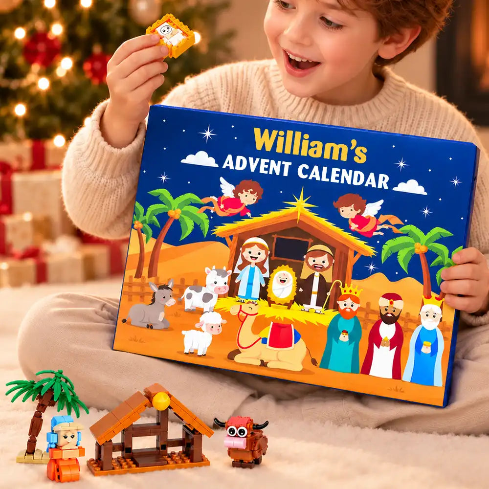 Custom Name Nativity Building Brick Blocks - Personalized Christmas Countdown Advent Calendar