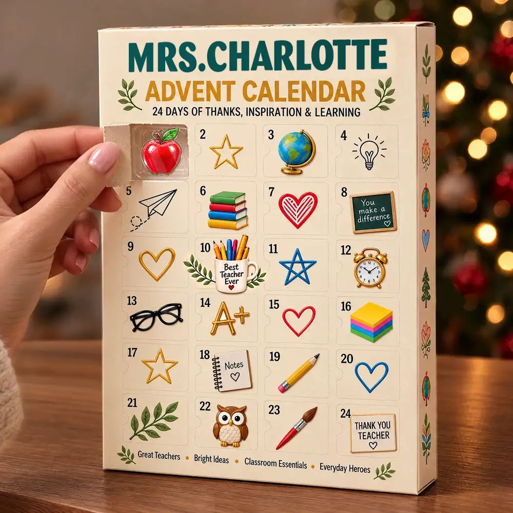 Adorable,Christmas,Custom Text,Teacher - Custom Name Teacher Charm - Personalized Christmas Countdown Advent Calendar