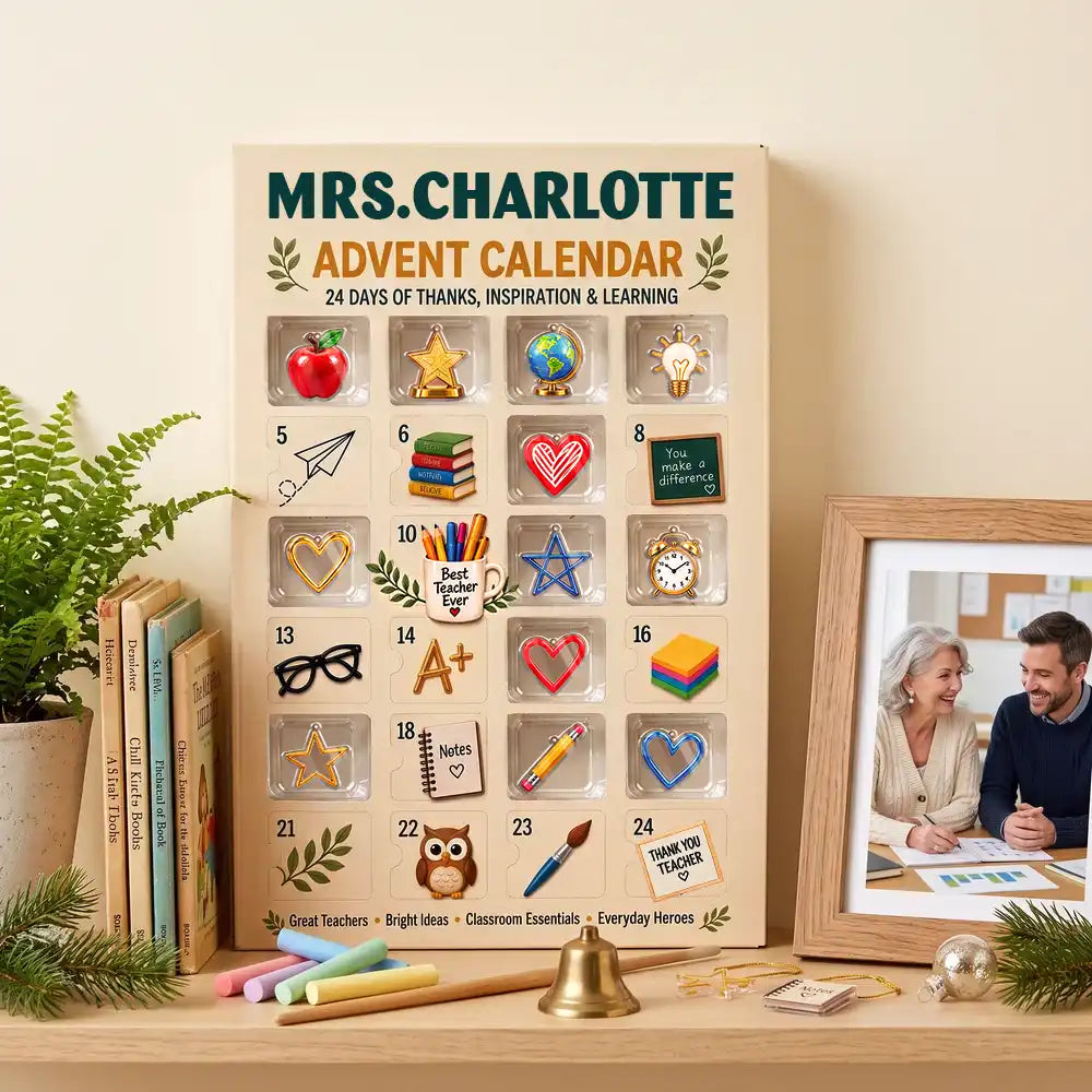 Adorable,Christmas,Custom Text,Teacher - Custom Name Teacher Charm - Personalized Christmas Countdown Advent Calendar