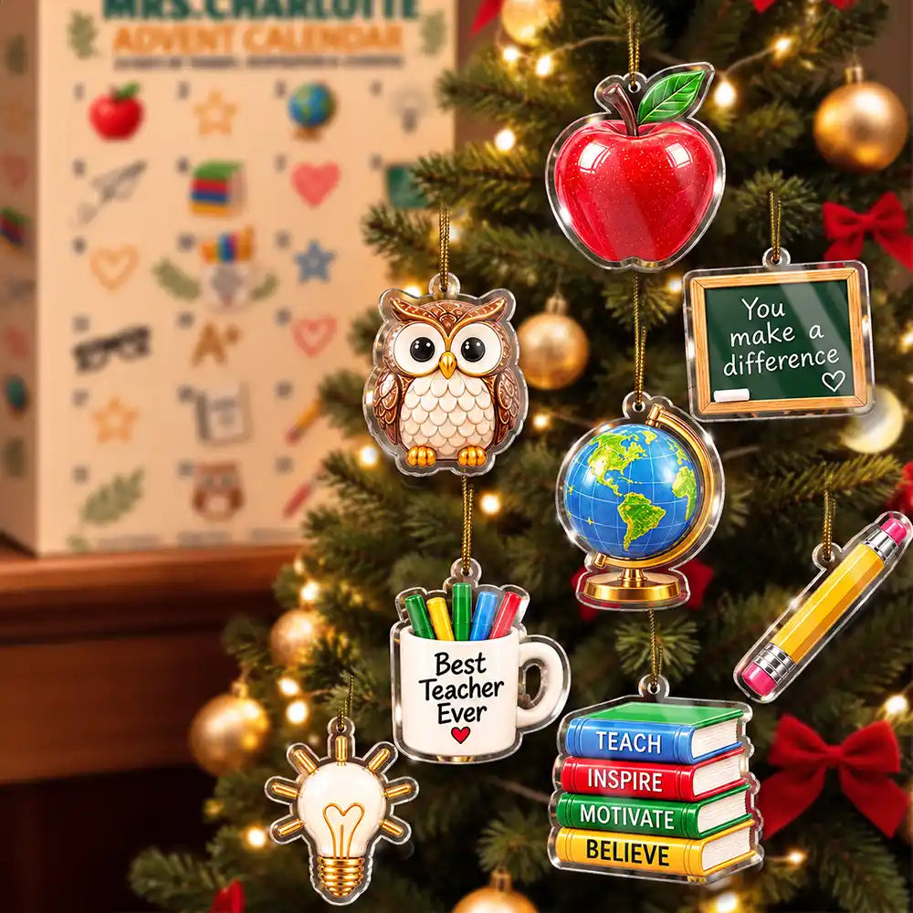 Adorable,Christmas,Custom Text,Teacher - Custom Name Teacher Charm - Personalized Christmas Countdown Advent Calendar