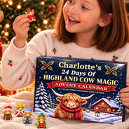 Adorable,Christmas,Custom Text,Gift For Kids - Custom Name Highland Cow Building Brick Blocks - Personalized Christmas Countdown Advent Calendar