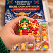 Adorable,Christmas,Custom Text,Gift For Kids - Custom Name Highland Cow Building Brick Blocks - Personalized Christmas Countdown Advent Calendar
