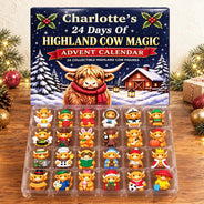 Adorable,Christmas,Custom Text,Gift For Kids - Custom Name Highland Cow Building Brick Blocks - Personalized Christmas Countdown Advent Calendar
