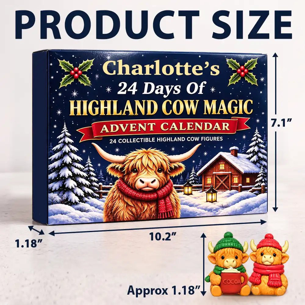 Adorable,Christmas,Custom Text,Gift For Kids - Custom Name Highland Cow Building Brick Blocks - Personalized Christmas Countdown Advent Calendar